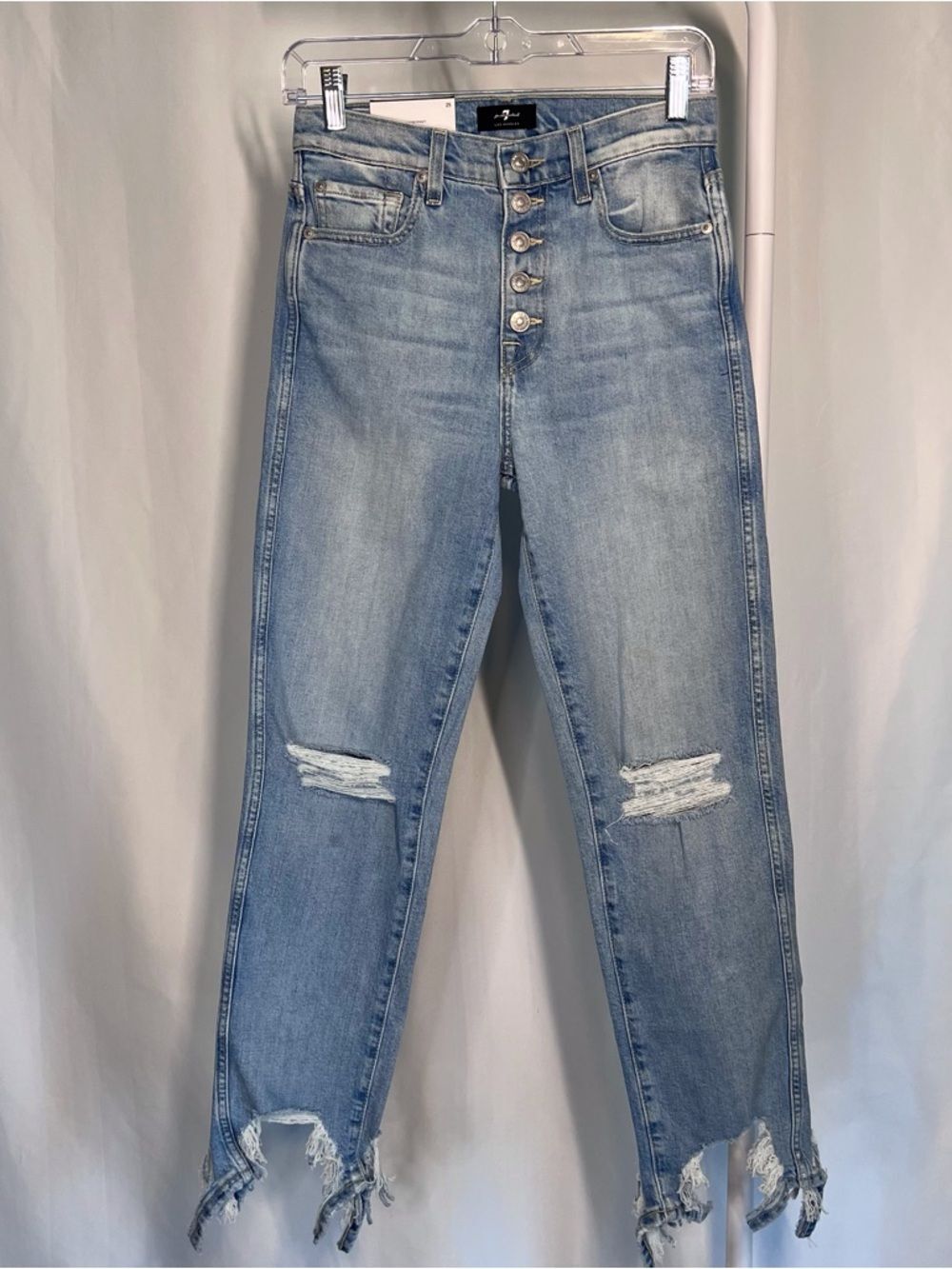 7 For All Mankind Light Wash Straight Leg Distressed Jeans Size 25